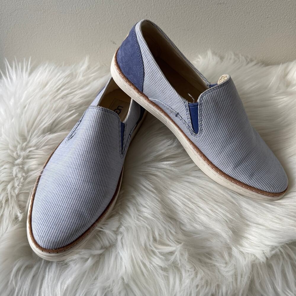 UGG Adley Blue Stripe Slip On Canvas Sneakers Shoes Size 8